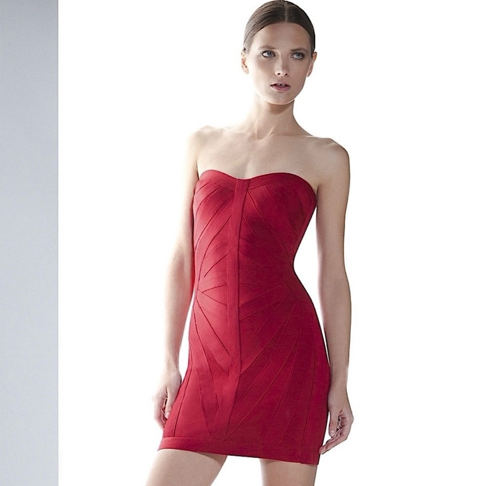 Herve Leger Christelle Red Strapless Dress